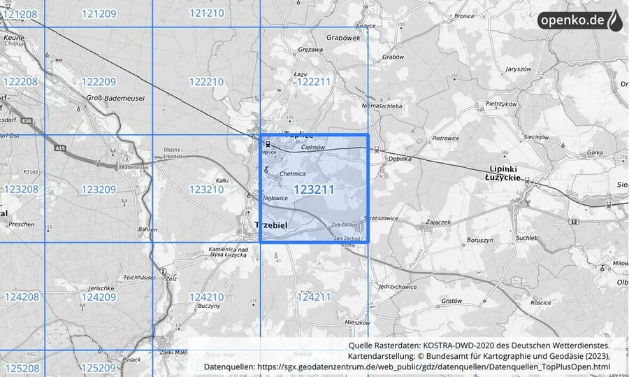 Übersichtskarte des KOSTRA-DWD-2020-Rasterfeldes Nr. 123211