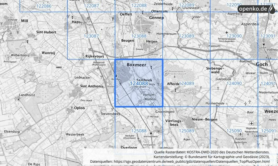 Übersichtskarte des KOSTRA-DWD-2020-Rasterfeldes Nr. 124088