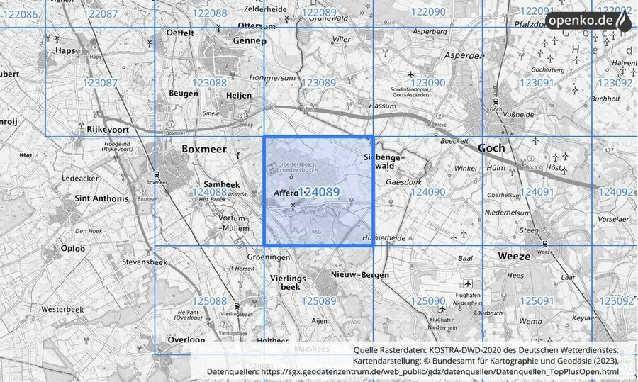 Übersichtskarte des KOSTRA-DWD-2020-Rasterfeldes Nr. 124089