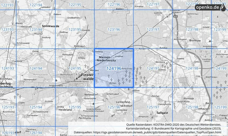 Übersichtskarte des KOSTRA-DWD-2020-Rasterfeldes Nr. 124196