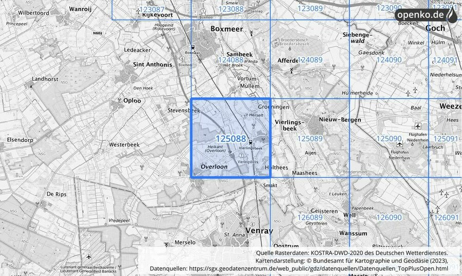 Übersichtskarte des KOSTRA-DWD-2020-Rasterfeldes Nr. 125088