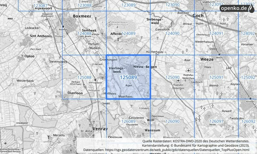 Übersichtskarte des KOSTRA-DWD-2020-Rasterfeldes Nr. 125089