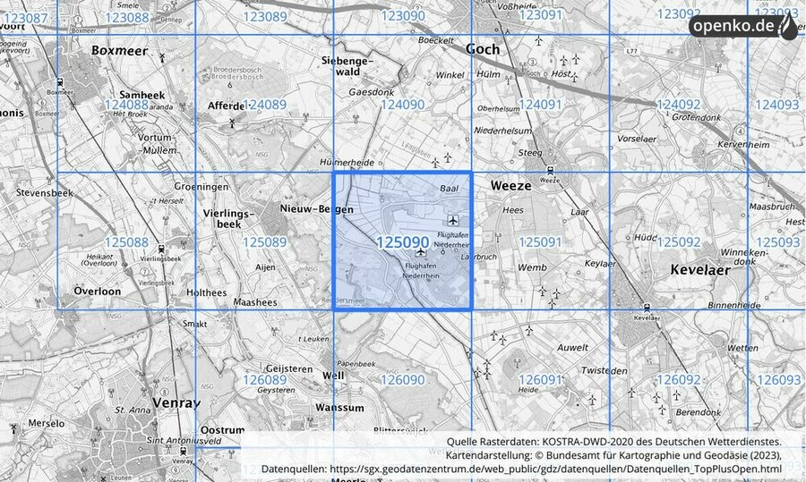 Übersichtskarte des KOSTRA-DWD-2020-Rasterfeldes Nr. 125090