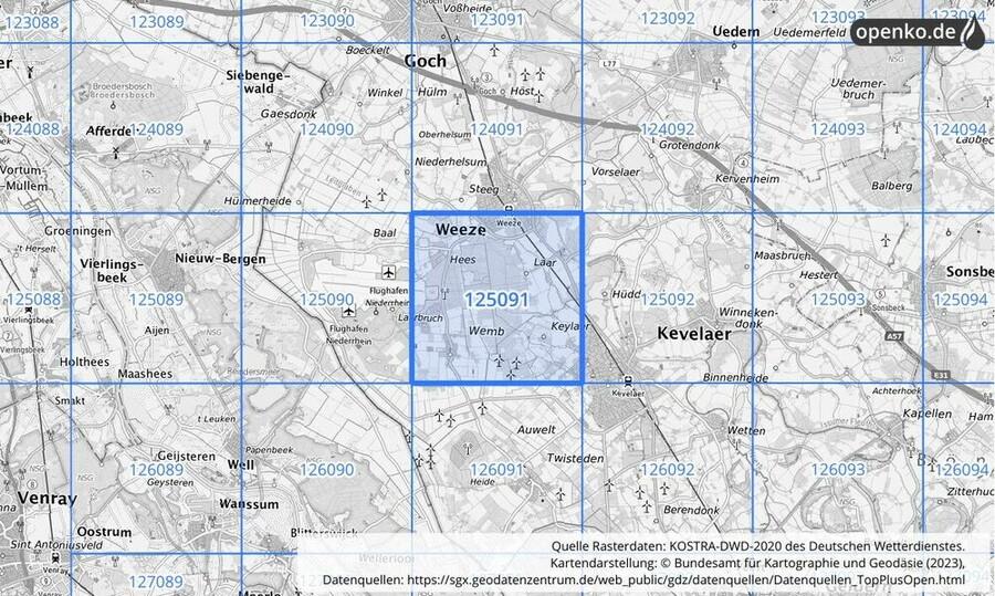 Übersichtskarte des KOSTRA-DWD-2020-Rasterfeldes Nr. 125091