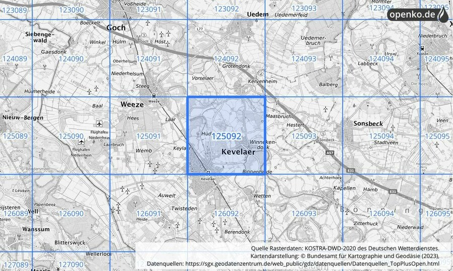 Übersichtskarte des KOSTRA-DWD-2020-Rasterfeldes Nr. 125092