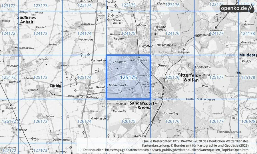 Übersichtskarte des KOSTRA-DWD-2020-Rasterfeldes Nr. 125175