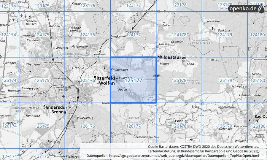 Übersichtskarte des KOSTRA-DWD-2020-Rasterfeldes Nr. 125177