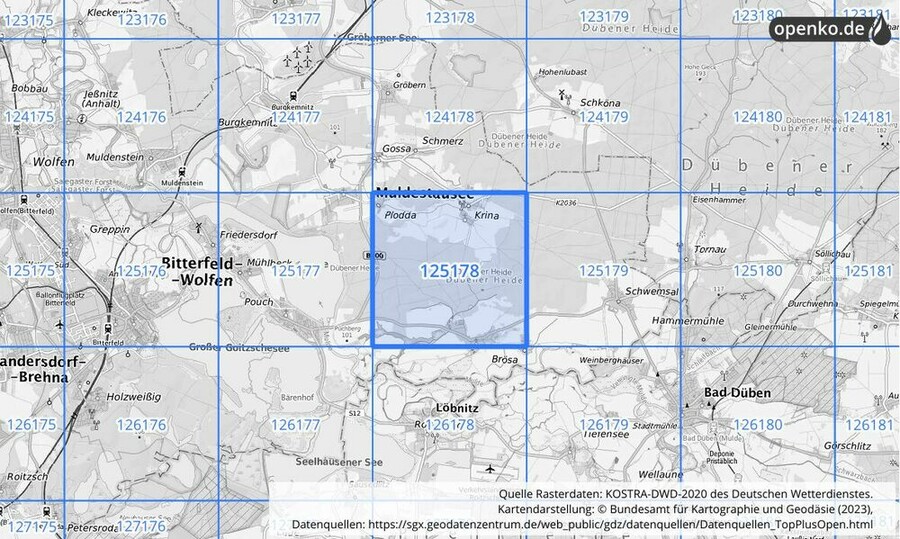 Übersichtskarte des KOSTRA-DWD-2020-Rasterfeldes Nr. 125178