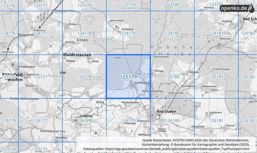 Übersichtskarte des KOSTRA-DWD-2020-Rasterfeldes Nr. 125179