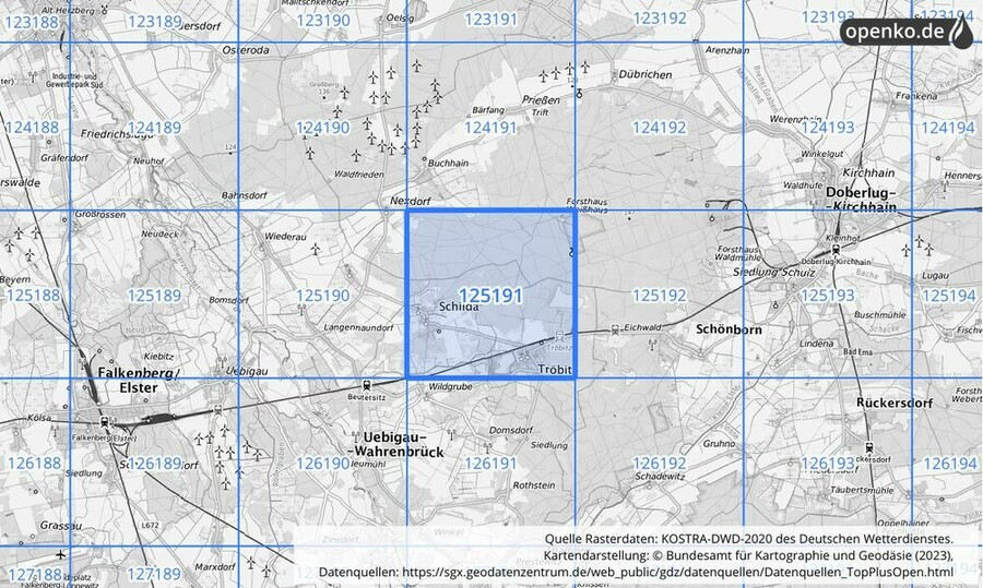 Übersichtskarte des KOSTRA-DWD-2020-Rasterfeldes Nr. 125191