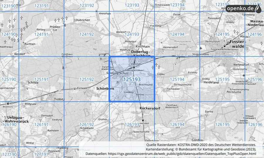 Übersichtskarte des KOSTRA-DWD-2020-Rasterfeldes Nr. 125193