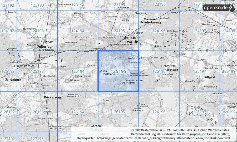 Übersichtskarte des KOSTRA-DWD-2020-Rasterfeldes Nr. 125195