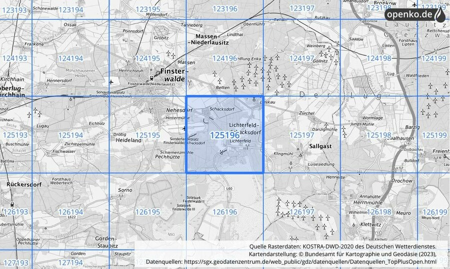 Übersichtskarte des KOSTRA-DWD-2020-Rasterfeldes Nr. 125196