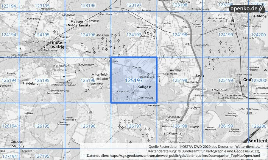 Übersichtskarte des KOSTRA-DWD-2020-Rasterfeldes Nr. 125197