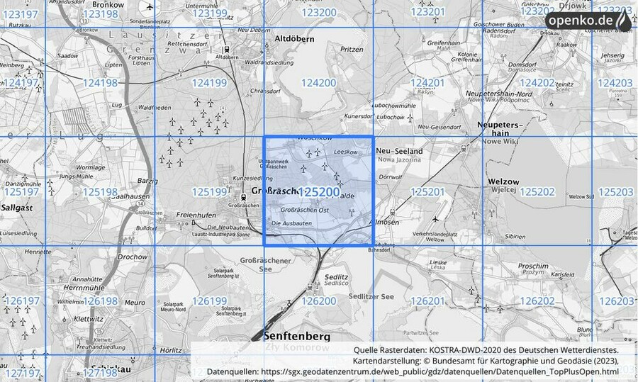 Übersichtskarte des KOSTRA-DWD-2020-Rasterfeldes Nr. 125200