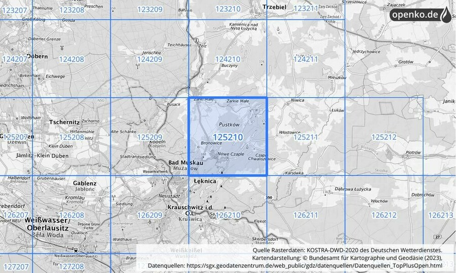 Übersichtskarte des KOSTRA-DWD-2020-Rasterfeldes Nr. 125210