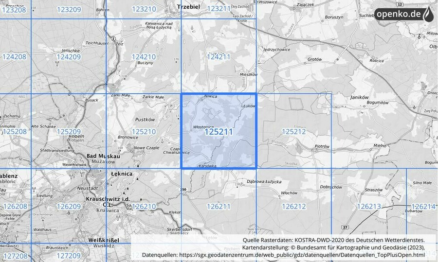 Übersichtskarte des KOSTRA-DWD-2020-Rasterfeldes Nr. 125211