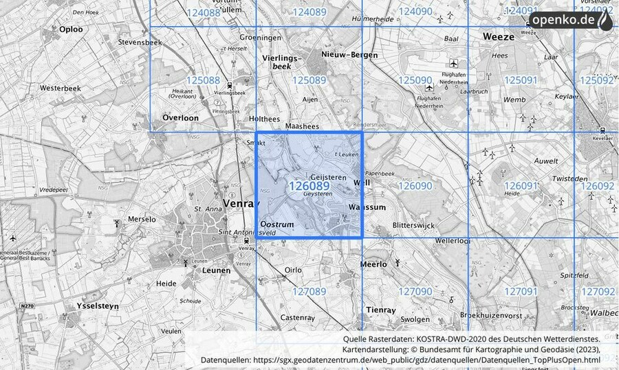 Übersichtskarte des KOSTRA-DWD-2020-Rasterfeldes Nr. 126089