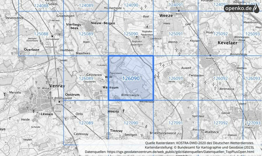 Übersichtskarte des KOSTRA-DWD-2020-Rasterfeldes Nr. 126090