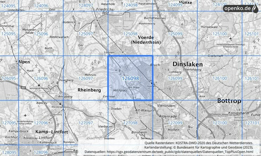 Übersichtskarte des KOSTRA-DWD-2020-Rasterfeldes Nr. 126098