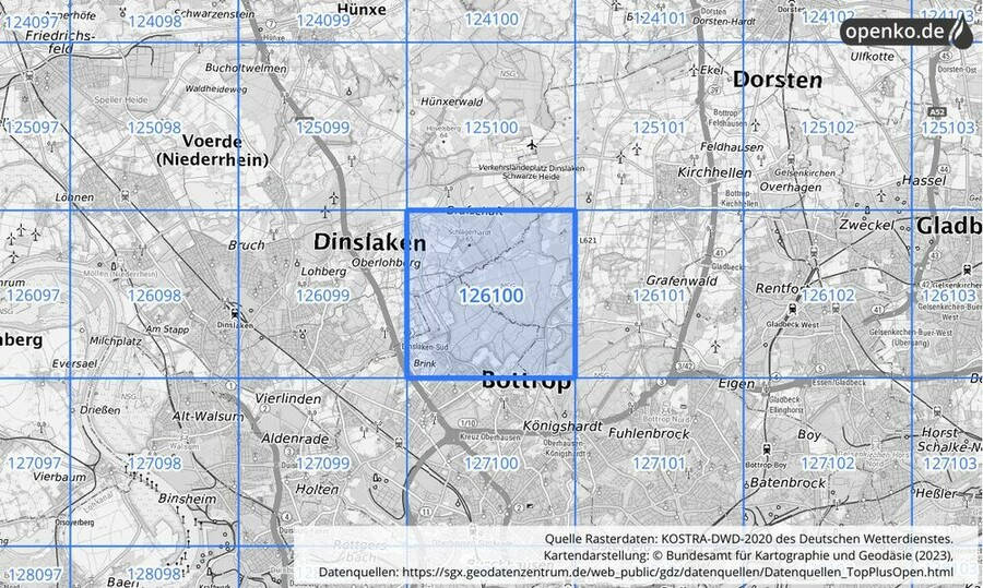 Übersichtskarte des KOSTRA-DWD-2020-Rasterfeldes Nr. 126100