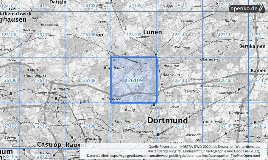 Übersichtskarte des KOSTRA-DWD-2020-Rasterfeldes Nr. 126109