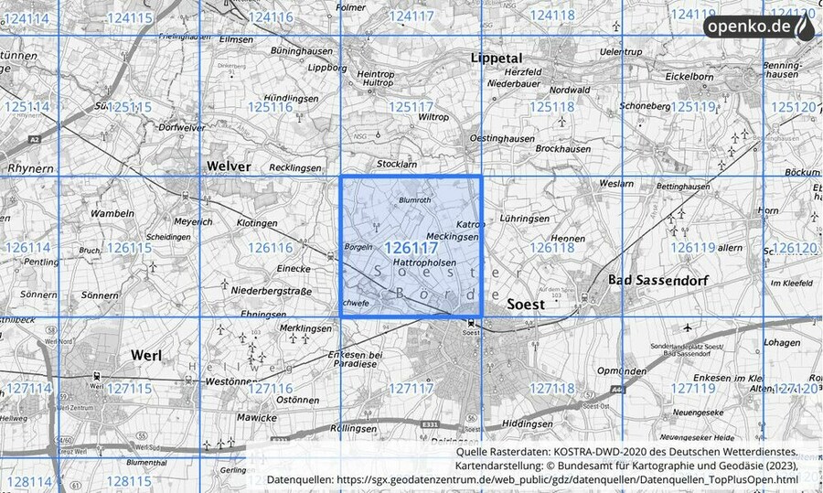 Übersichtskarte des KOSTRA-DWD-2020-Rasterfeldes Nr. 126117