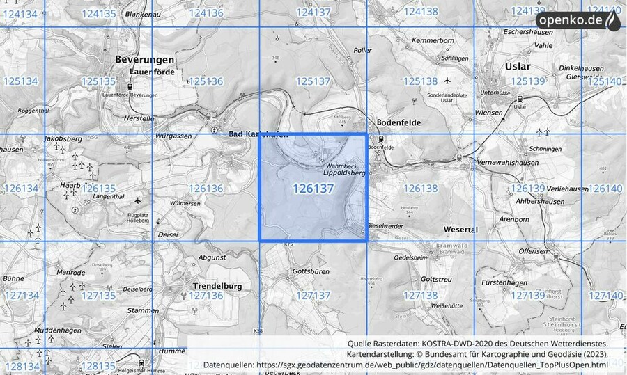 Übersichtskarte des KOSTRA-DWD-2020-Rasterfeldes Nr. 126137