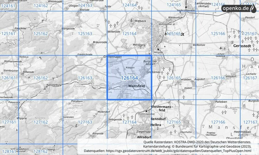 Übersichtskarte des KOSTRA-DWD-2020-Rasterfeldes Nr. 126164