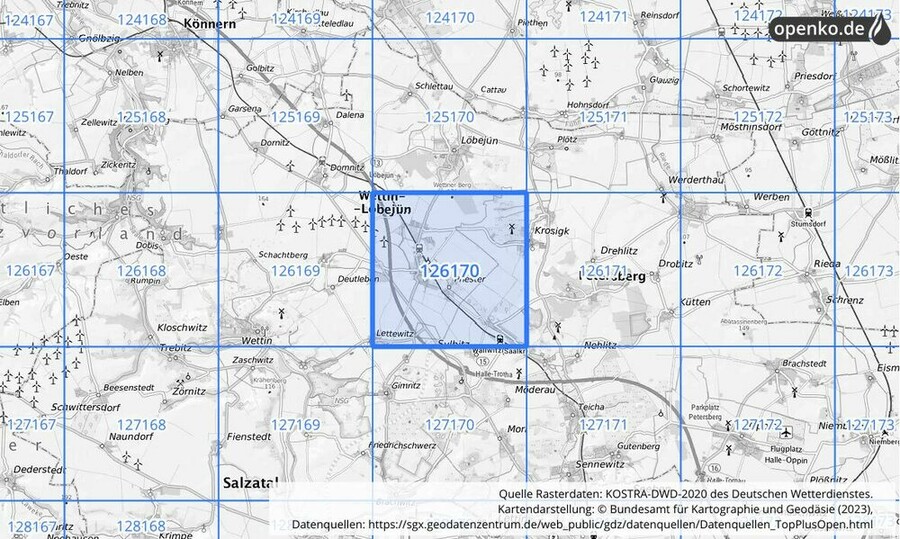 Übersichtskarte des KOSTRA-DWD-2020-Rasterfeldes Nr. 126170