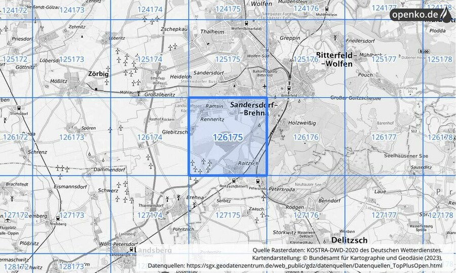 Übersichtskarte des KOSTRA-DWD-2020-Rasterfeldes Nr. 126175