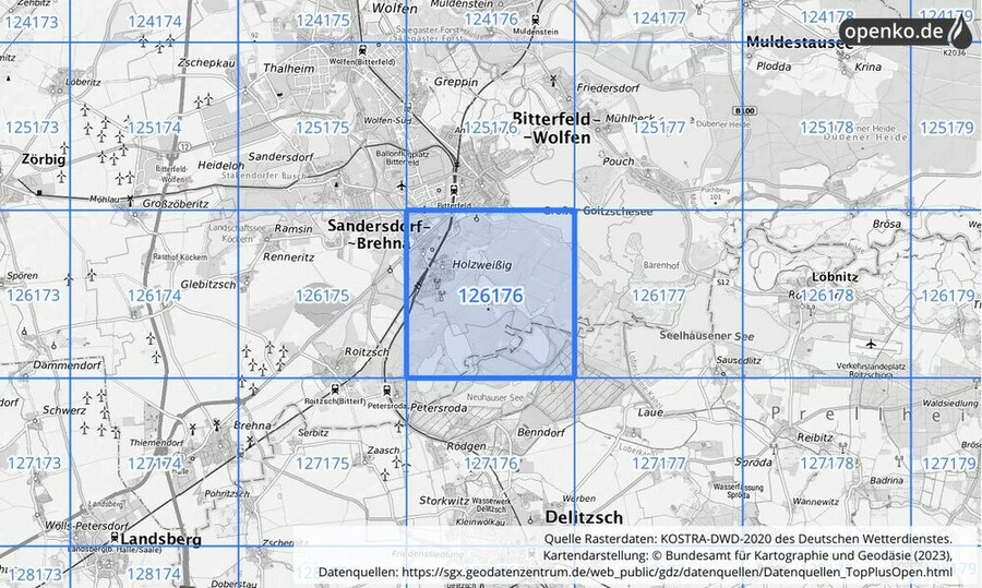 Übersichtskarte des KOSTRA-DWD-2020-Rasterfeldes Nr. 126176