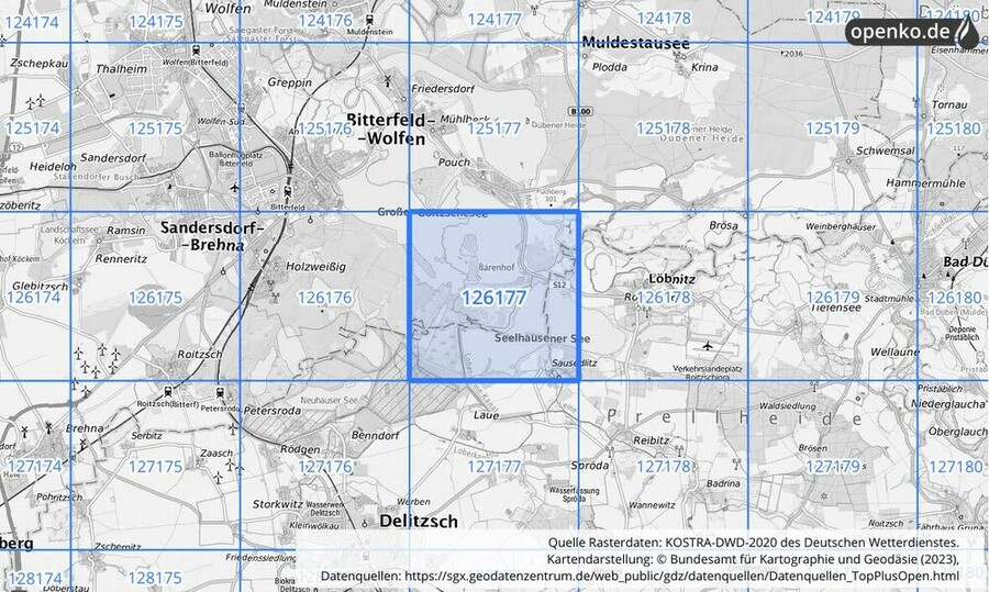 Übersichtskarte des KOSTRA-DWD-2020-Rasterfeldes Nr. 126177