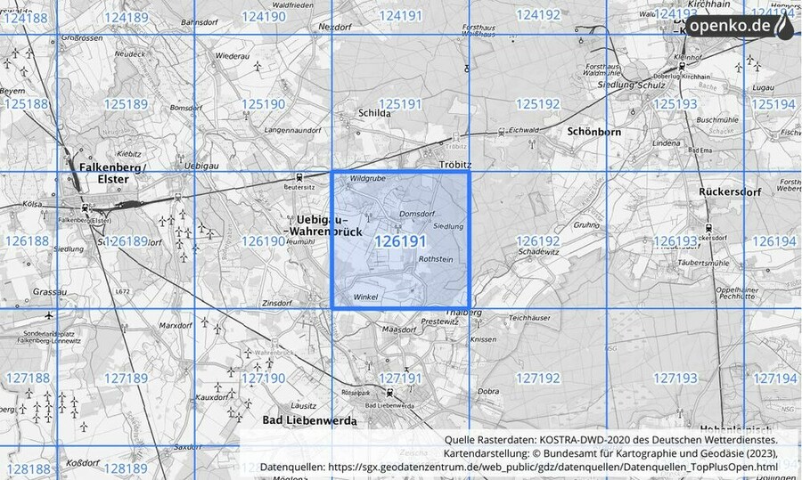 Übersichtskarte des KOSTRA-DWD-2020-Rasterfeldes Nr. 126191