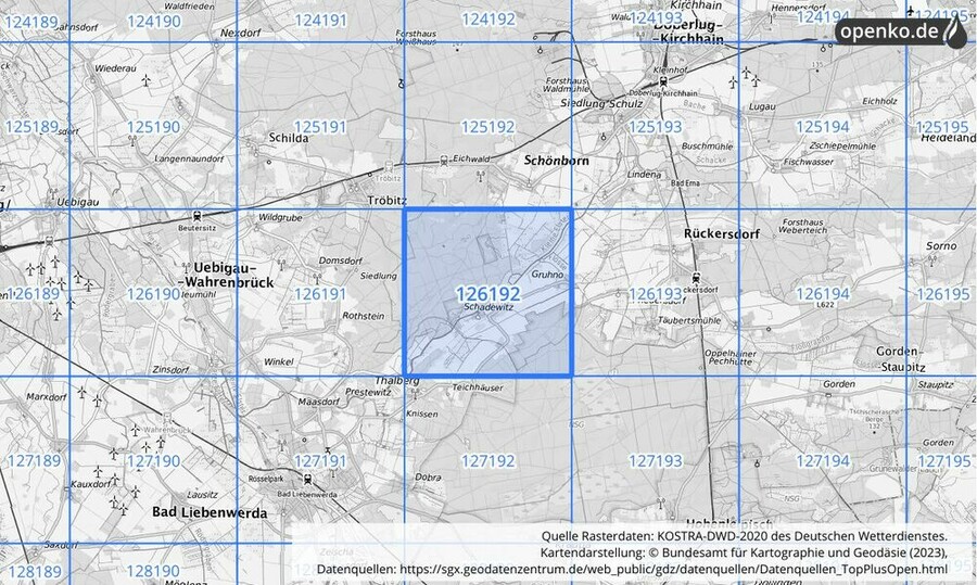 Übersichtskarte des KOSTRA-DWD-2020-Rasterfeldes Nr. 126192