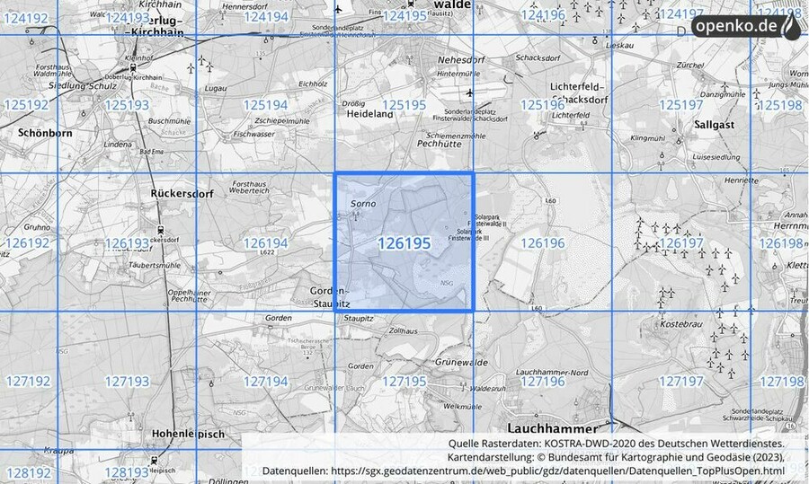 Übersichtskarte des KOSTRA-DWD-2020-Rasterfeldes Nr. 126195