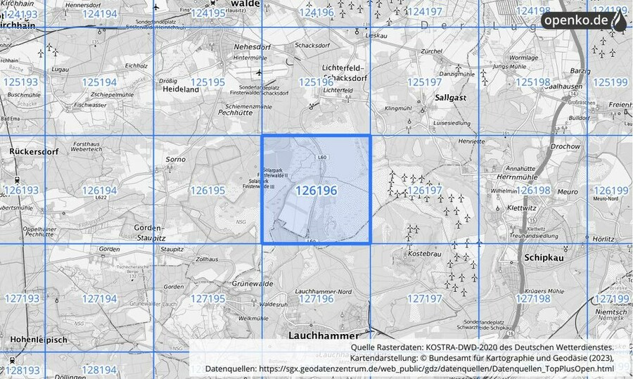 Übersichtskarte des KOSTRA-DWD-2020-Rasterfeldes Nr. 126196