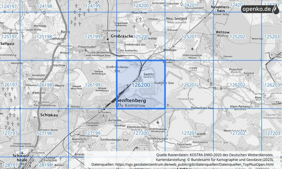 Übersichtskarte des KOSTRA-DWD-2020-Rasterfeldes Nr. 126200