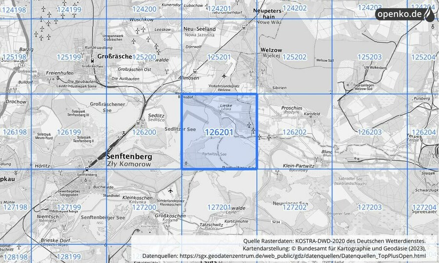 Übersichtskarte des KOSTRA-DWD-2020-Rasterfeldes Nr. 126201