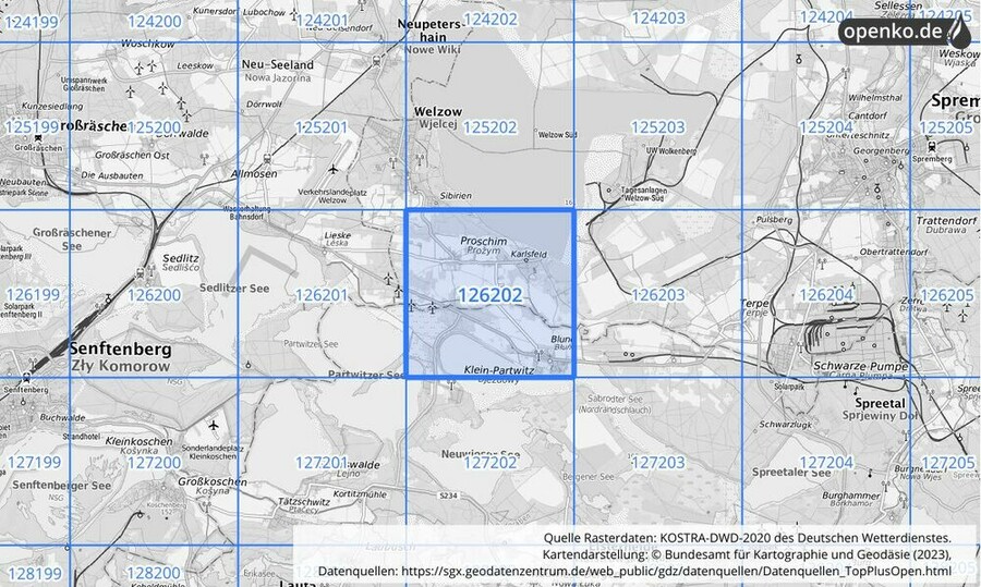 Übersichtskarte des KOSTRA-DWD-2020-Rasterfeldes Nr. 126202