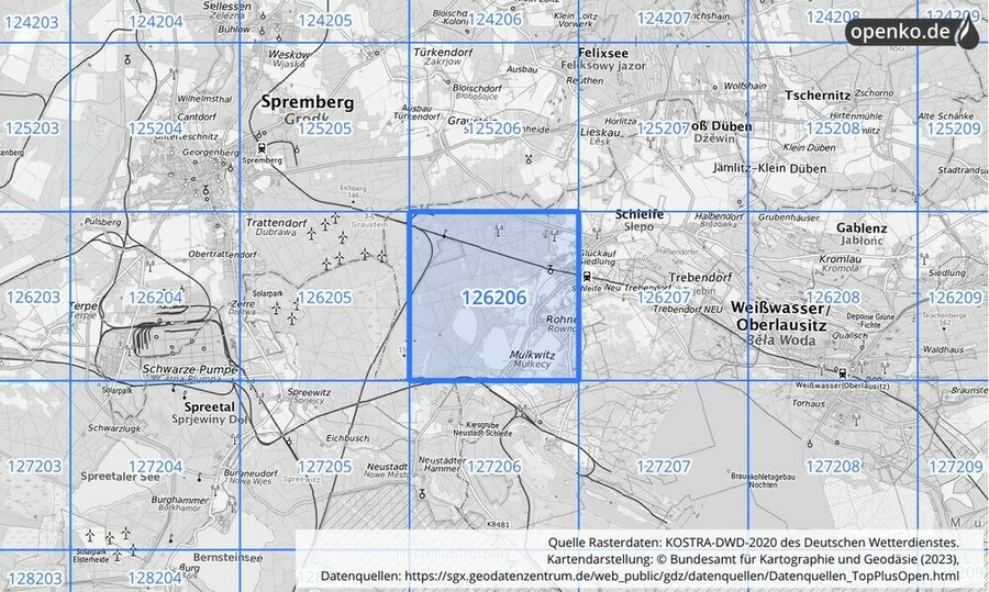 Übersichtskarte des KOSTRA-DWD-2020-Rasterfeldes Nr. 126206