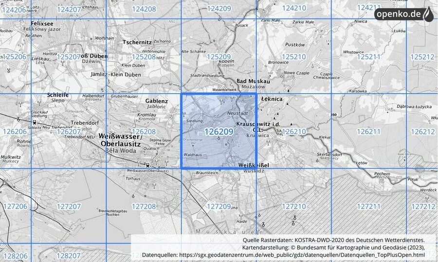 Übersichtskarte des KOSTRA-DWD-2020-Rasterfeldes Nr. 126209