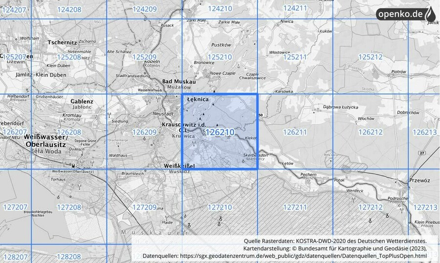 Übersichtskarte des KOSTRA-DWD-2020-Rasterfeldes Nr. 126210