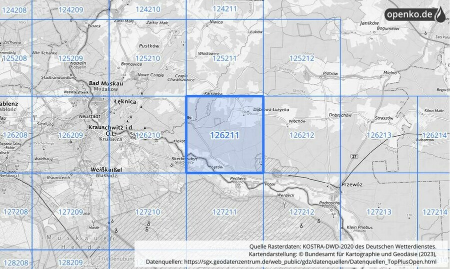 Übersichtskarte des KOSTRA-DWD-2020-Rasterfeldes Nr. 126211