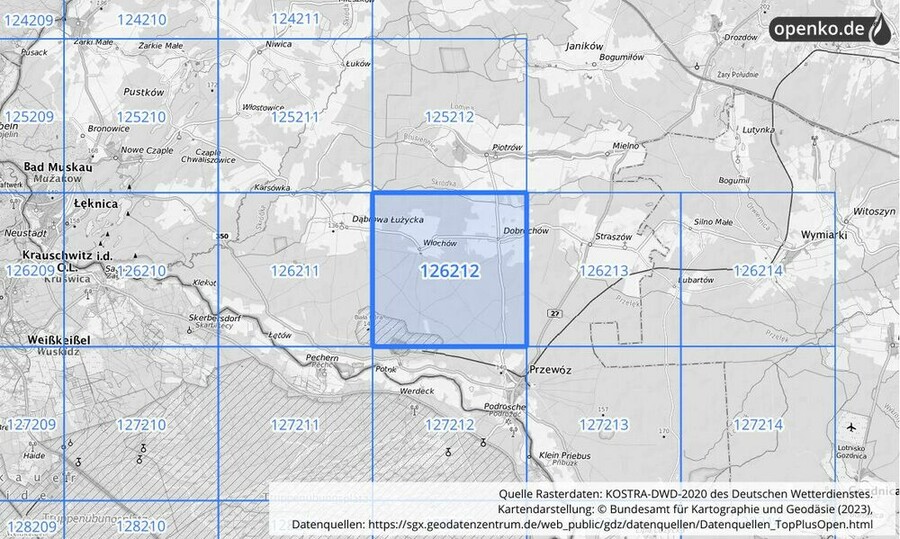 Übersichtskarte des KOSTRA-DWD-2020-Rasterfeldes Nr. 126212