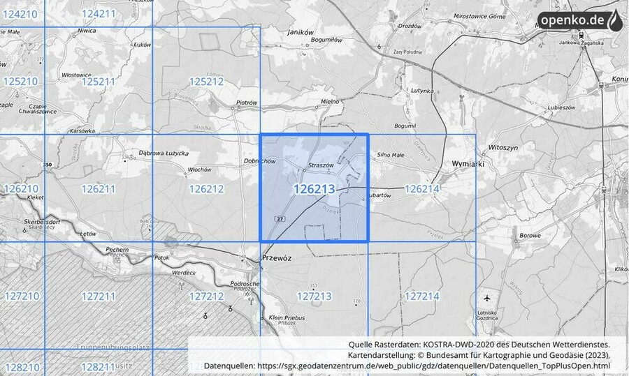 Übersichtskarte des KOSTRA-DWD-2020-Rasterfeldes Nr. 126213