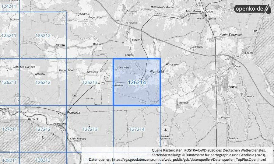 Übersichtskarte des KOSTRA-DWD-2020-Rasterfeldes Nr. 126214