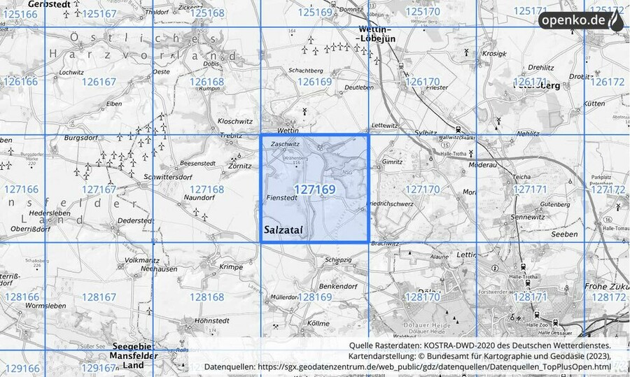 Übersichtskarte des KOSTRA-DWD-2020-Rasterfeldes Nr. 127169