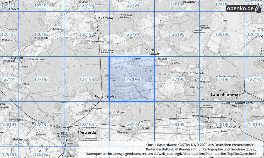 Übersichtskarte des KOSTRA-DWD-2020-Rasterfeldes Nr. 127194