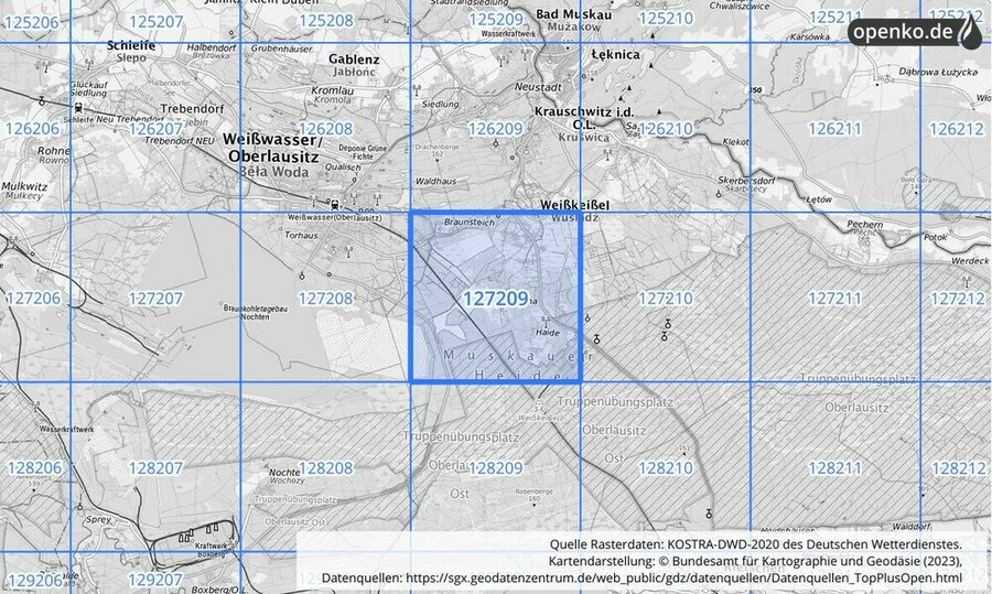 Übersichtskarte des KOSTRA-DWD-2020-Rasterfeldes Nr. 127209